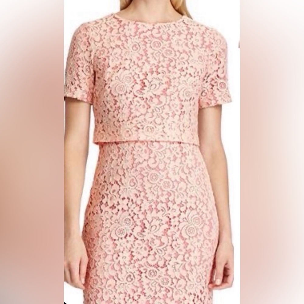 NWT Lauren Ralph Lauren Blush Pink Lace Sheath Dress Short Sleeve Size 0